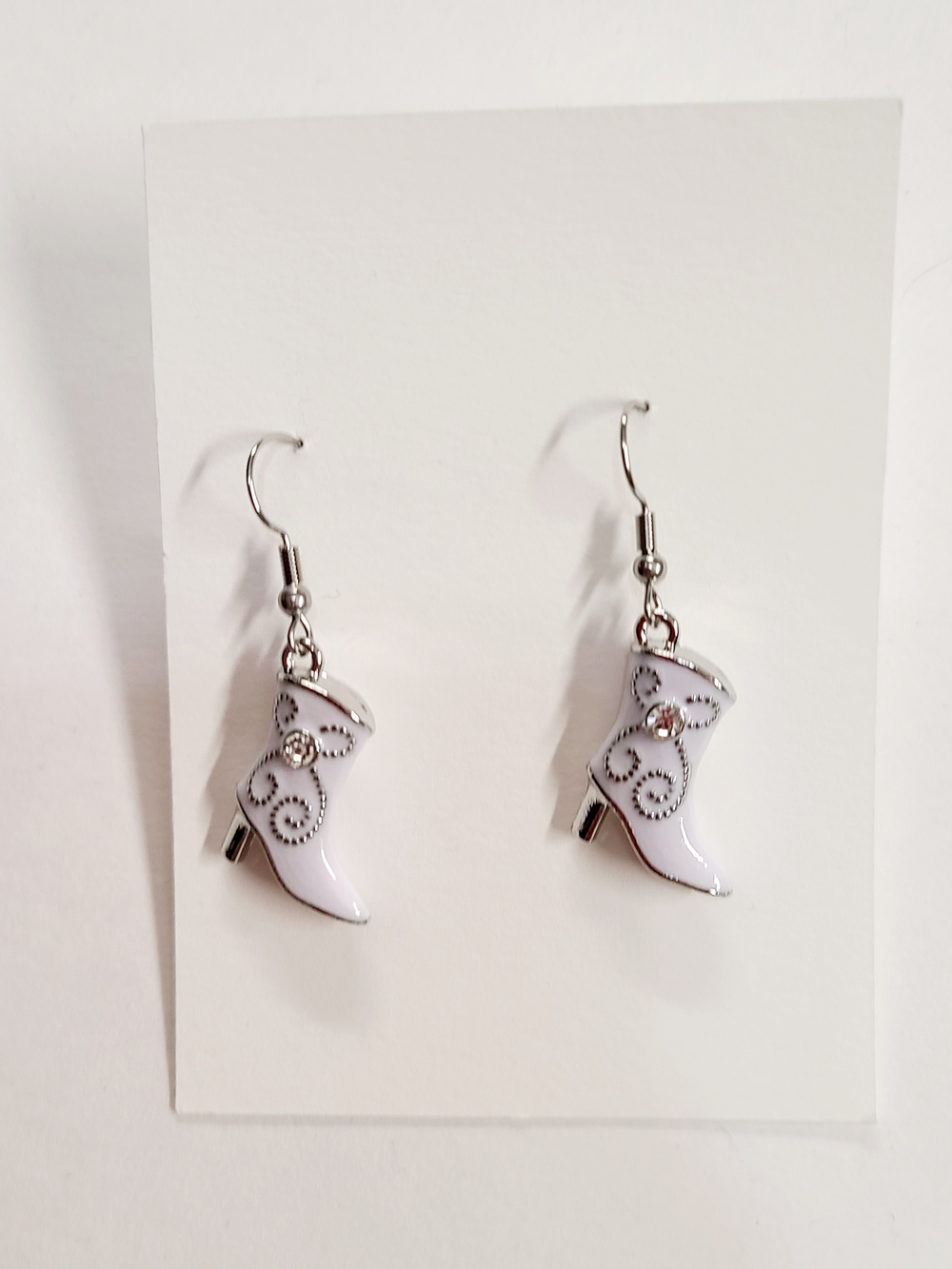White Western Boot Drop Earrings - Women Jewelry